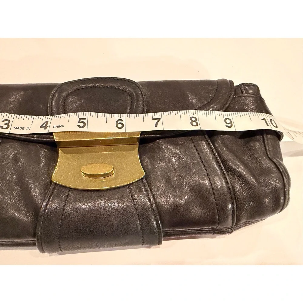 Kooba Black Leather Clutch Handbag Gold Hardware Evening Bag